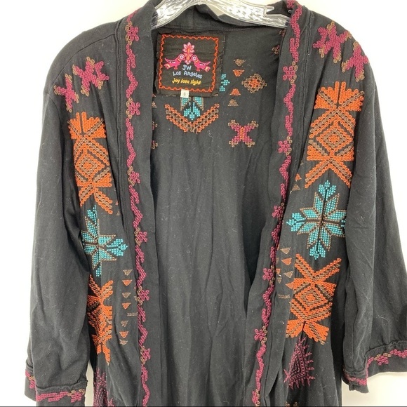 Johnny Was Sz Small Black Embroidered Open Front Shrug Tunic - Picture 4 of 11